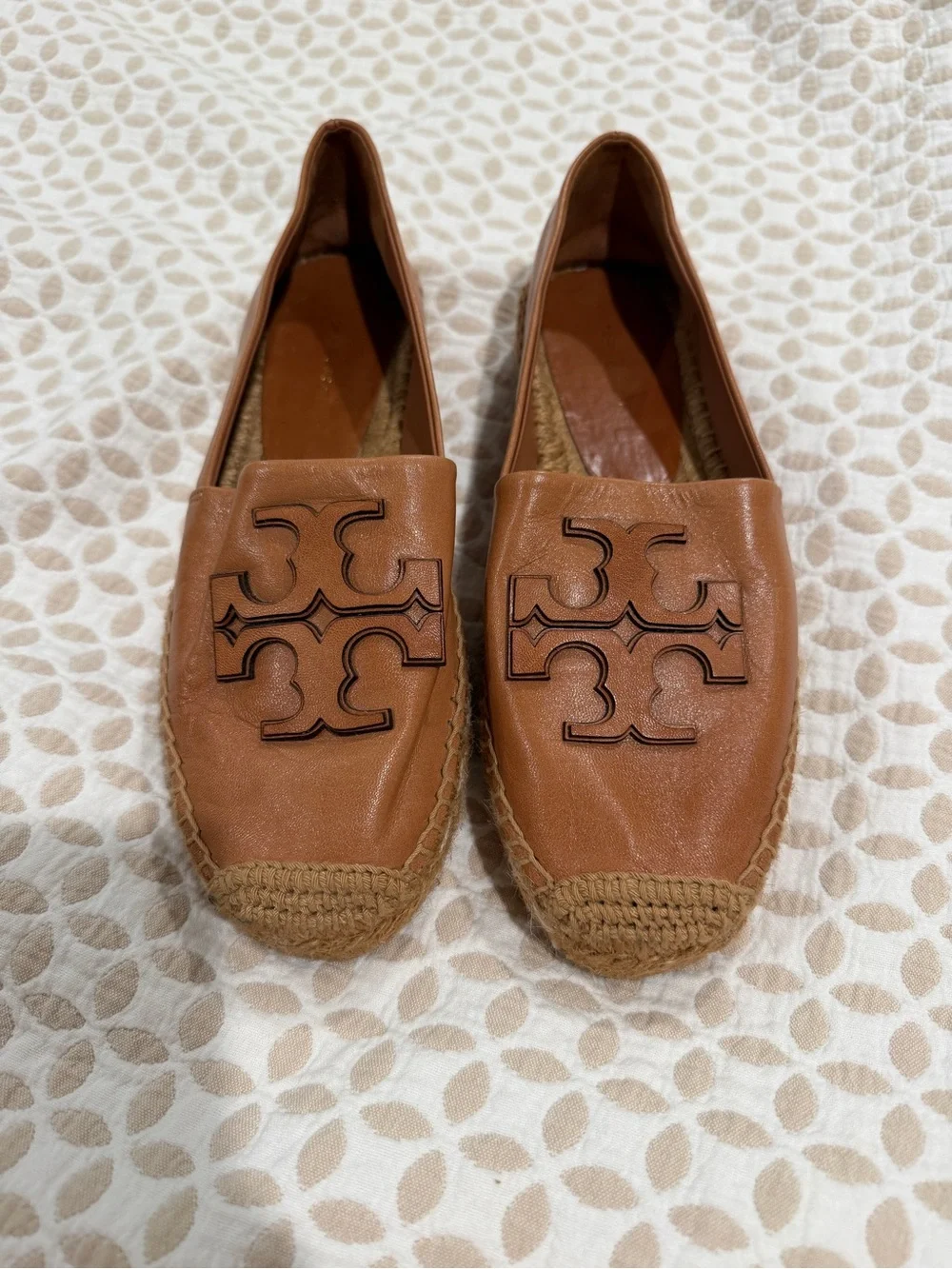 Tory Burch Tan Leather Logo Espadrille Flats (Worn Once)